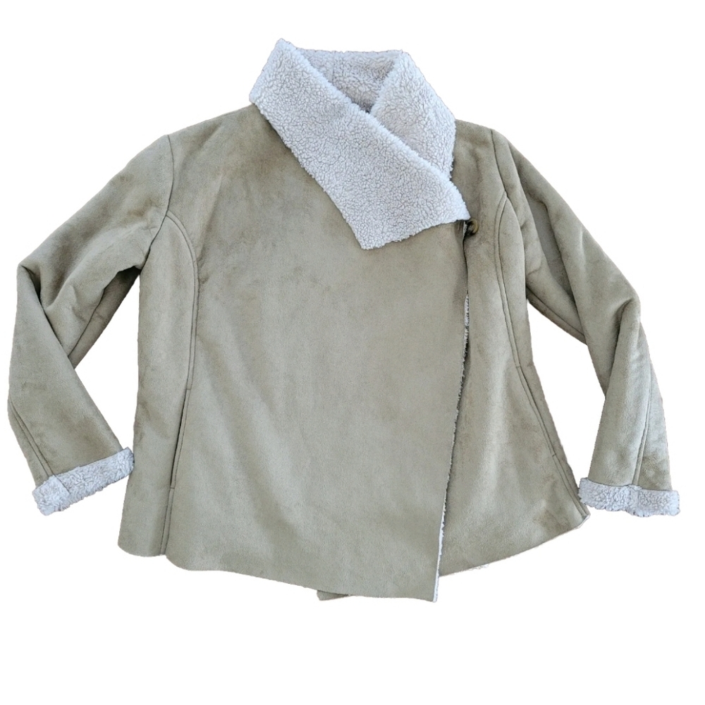 Ecote Jacket Size Medium Faux Suede Faux Sherpa Lined One Button Moto Tan